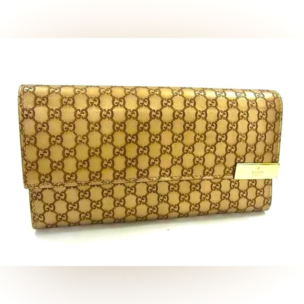 GUCCI 291099 Guccissima Micro GG Leather Bi-Fold Long Wallet Gold FM9468
